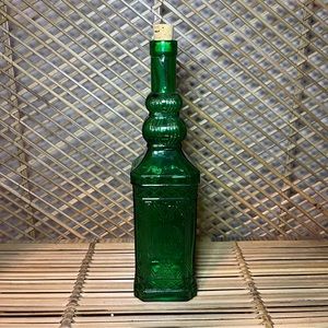 Vintage Green Glass Bottle with Stopper: Square Apothecary Jar Christmas